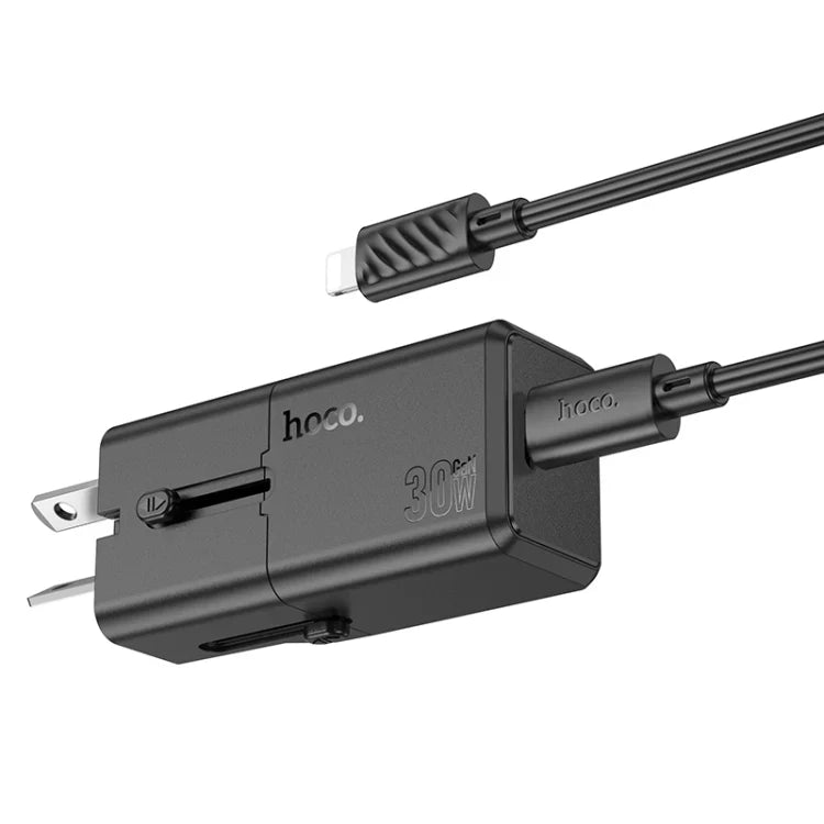 HOCO AC25 Universal Portable Travel Plug with USB C to Iphone Cable