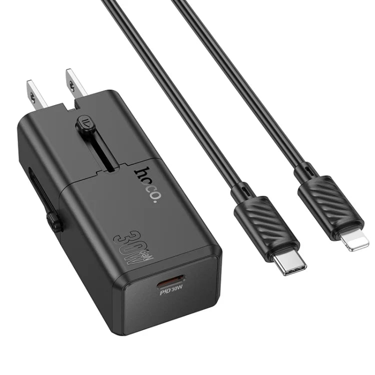 HOCO AC25 Universal Portable Travel Plug with USB C to Iphone Cable