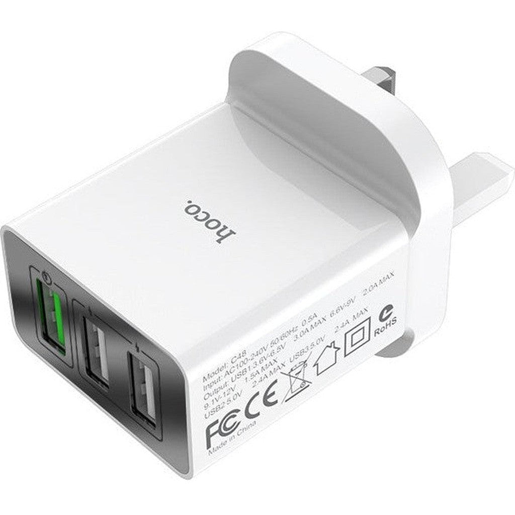 HOCO C48 Breakthrough QC3.0 three ports charger(UK) - White