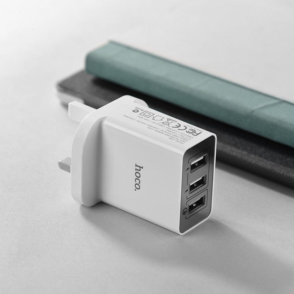 HOCO C48 Breakthrough QC3.0 three ports charger(UK) - White