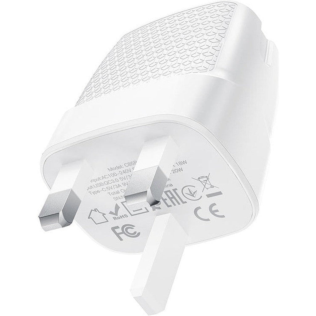 HOCO C85B Bright dual port PD20W+QC3.0 charger(UK) - White