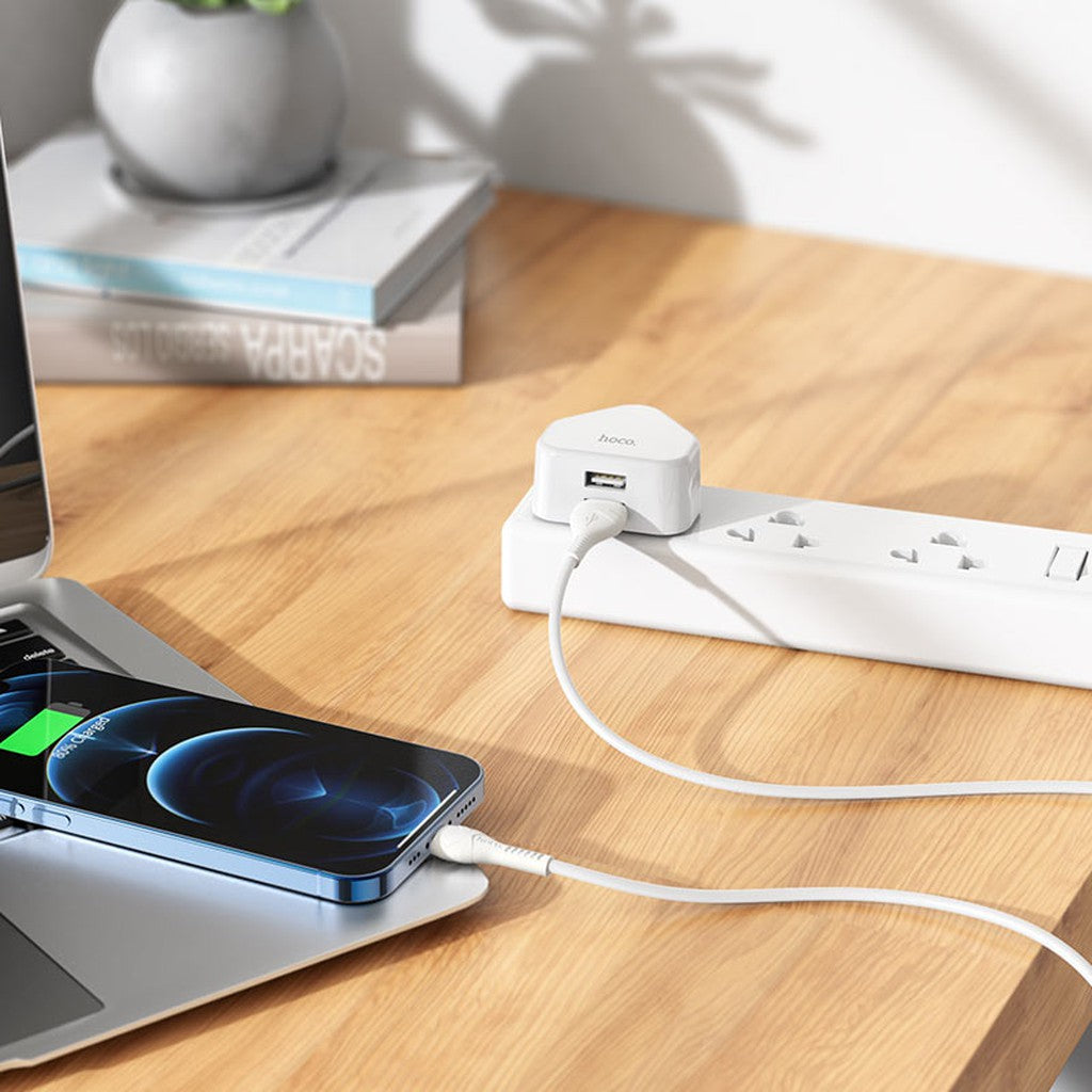 HOCO C90B Grandiose dual port charger set(iP) (UK) - White