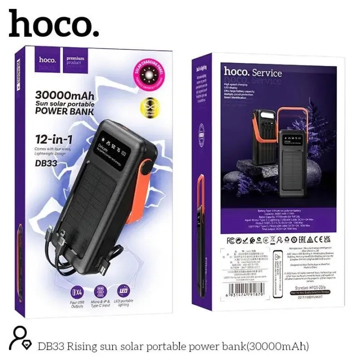 HOCO DB33 Solar Charging Portable Power Bank 30000mAh – Black