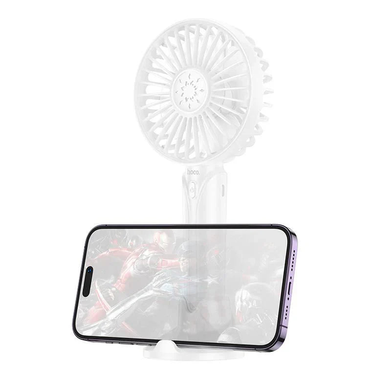 HOCO DF07 Mini Handheld Fan 1200 mAh Battery with Phone Holder - White