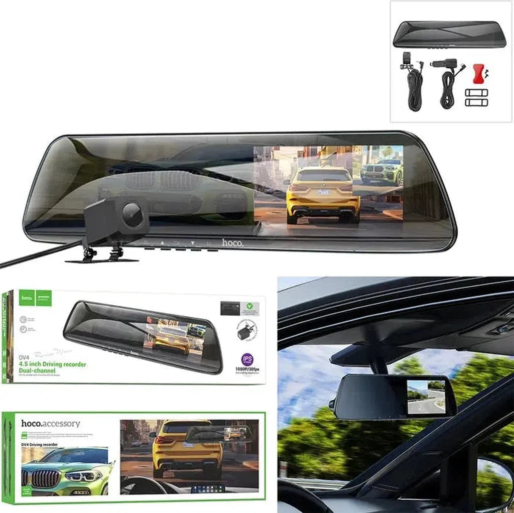 HOCO DV4 4.5-inch rearview mirror driving recorder(dual-channel)