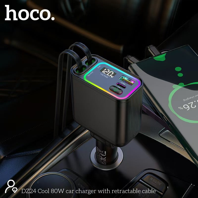 HOCO DZ24 Car Charger - 80W / USB-A / Type-C / Black