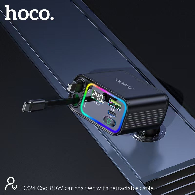 HOCO DZ24 Car Charger - 80W / USB-A / Type-C / Black