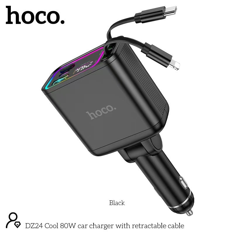 HOCO DZ24 Car Charger - 80W / USB-A / Type-C / Black