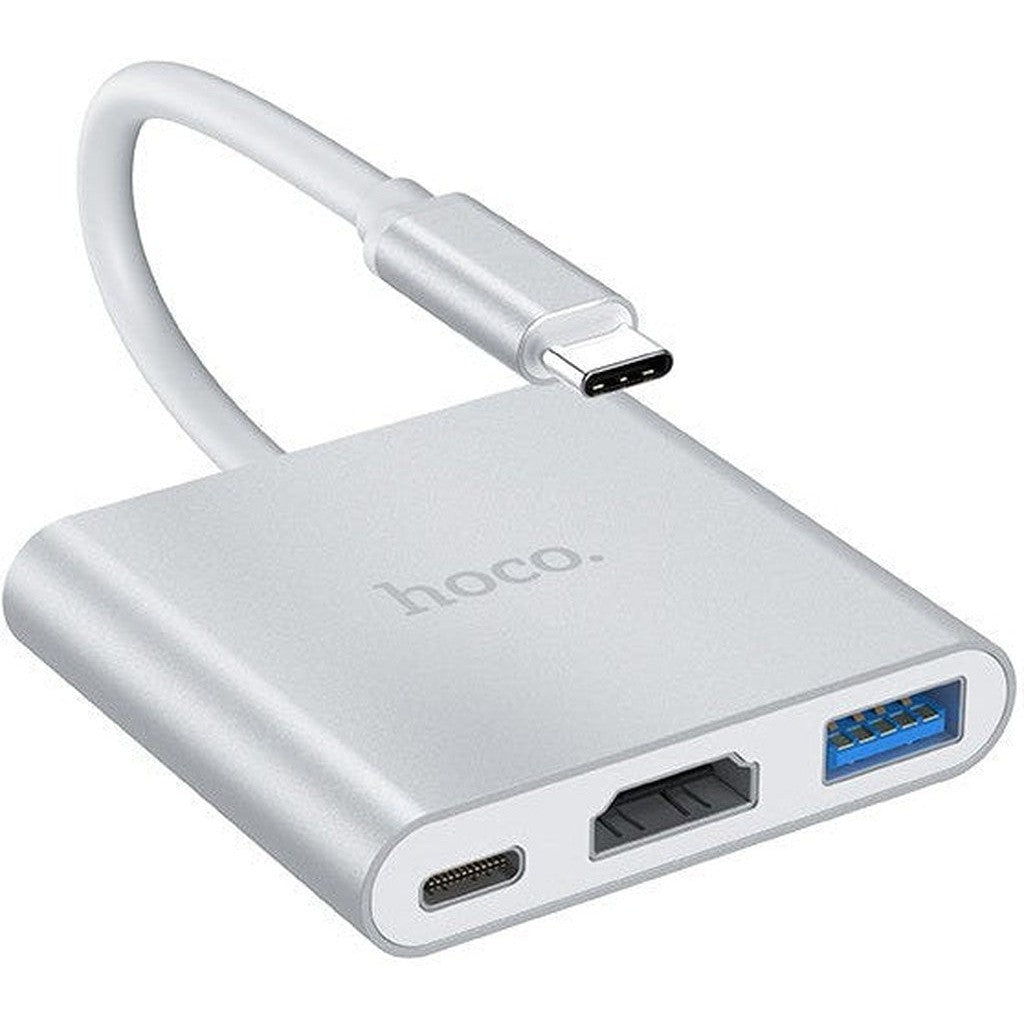 HOCO HB14 Easy use Type-C adapter(Type-C to USB3.0+HDMI+PD) - Silver