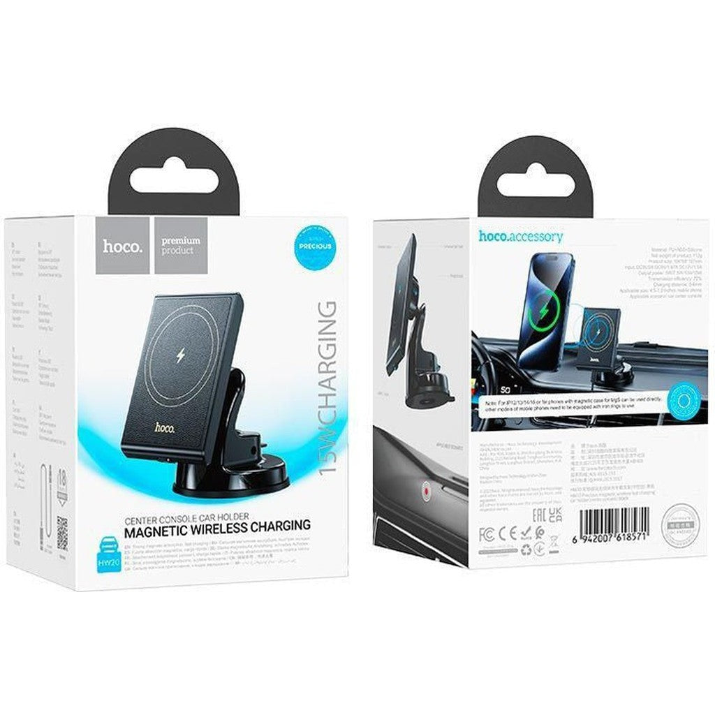 HOCO HW20 Precious magnetic wireless fast charging car holder (center console) - Black