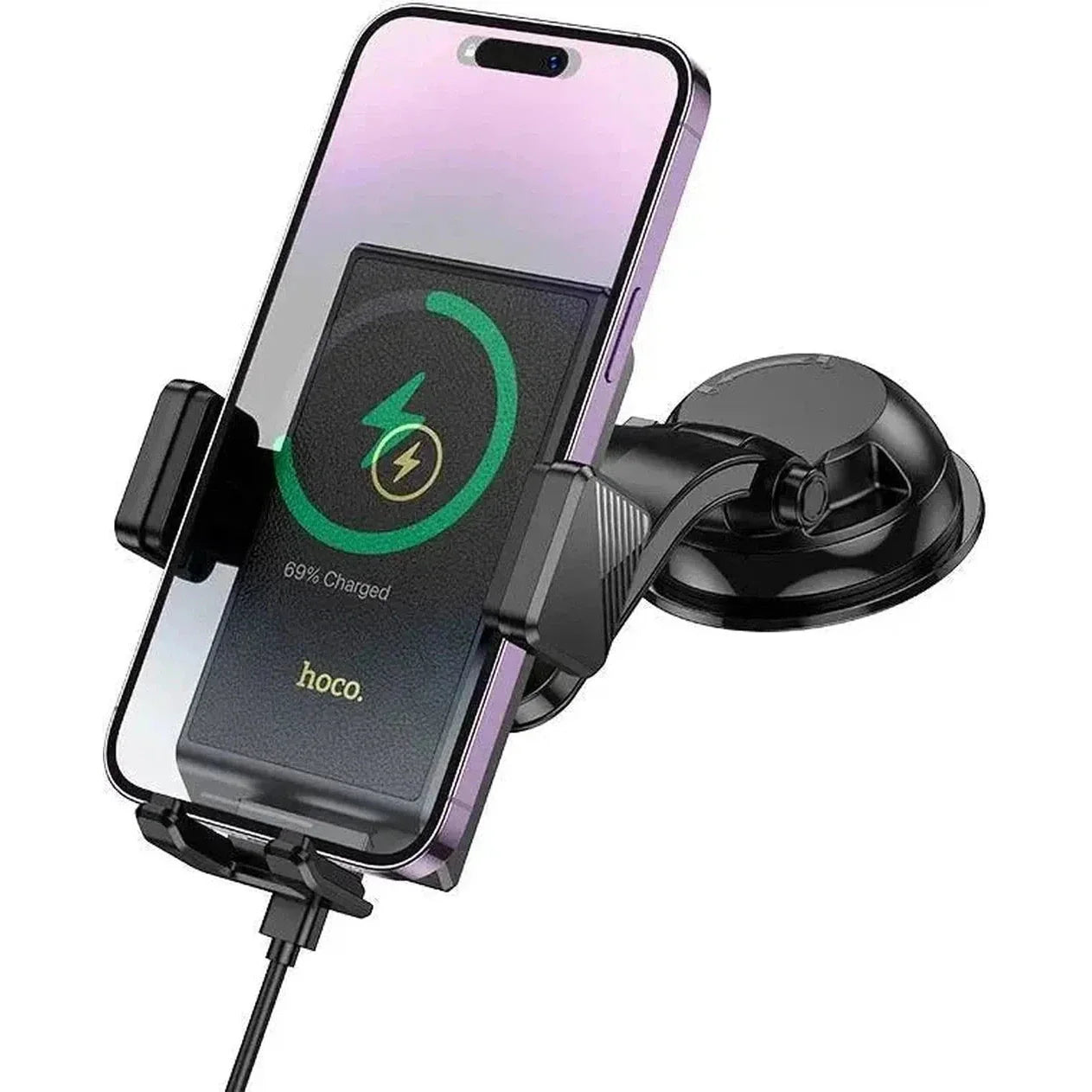 HOCO HW22 Precious wireless fast charging car holder(center console) - Black