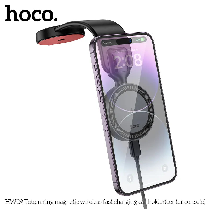 HOCO HW29 Totem Ring Magnetic Wireless Car Charger – Fast Charging Console Mount