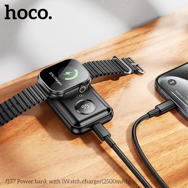 HOCO J137 2500mAh Mini Pocket Power bank for Apple Smart Watch Charger – Black