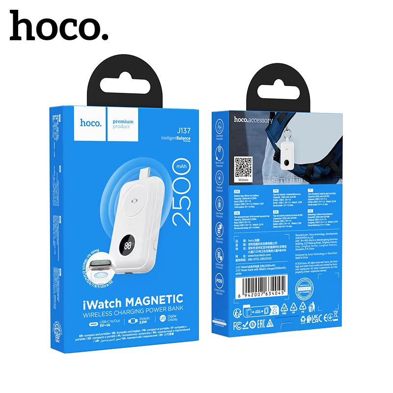HOCO J137 2500mAh Mini Pocket Power bank for Apple Smart Watch Charger – White