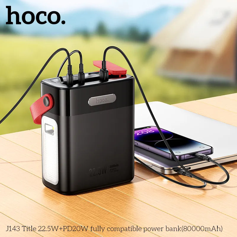 HOCO J143 80000mAh Power Station – 22.5W Fast Charging Power Bank with Desk Lamp & Display