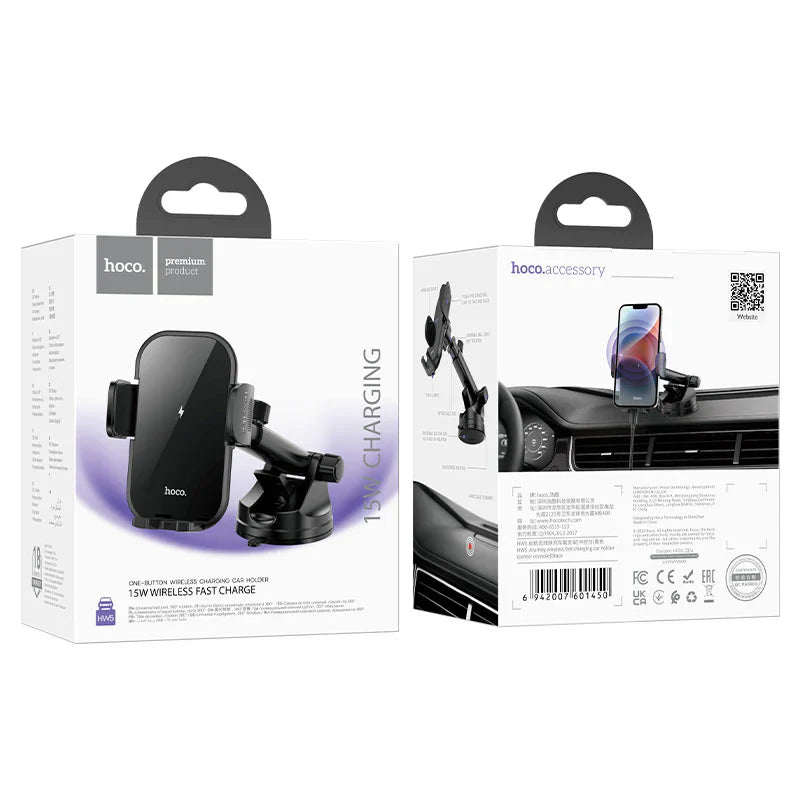 HOCO Journey Wireless Car Charger – 15W Dashboard Mount