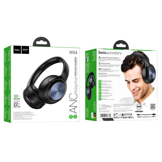 HOCO W54 Wireless Headphones – Bluetooth 5.4 Over-Ear Headset with AUX Mode – Black