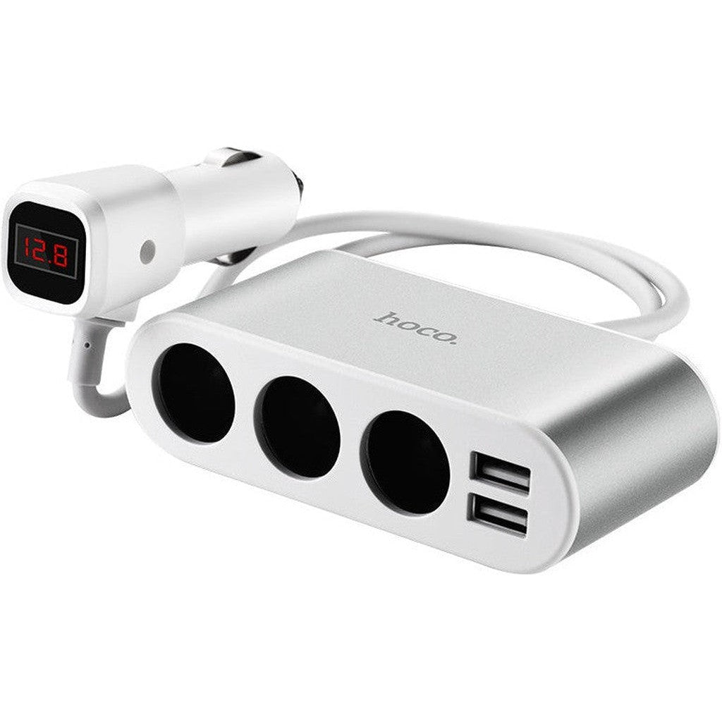 Hoco Z13 LCD one-pull-three car charger - Silver