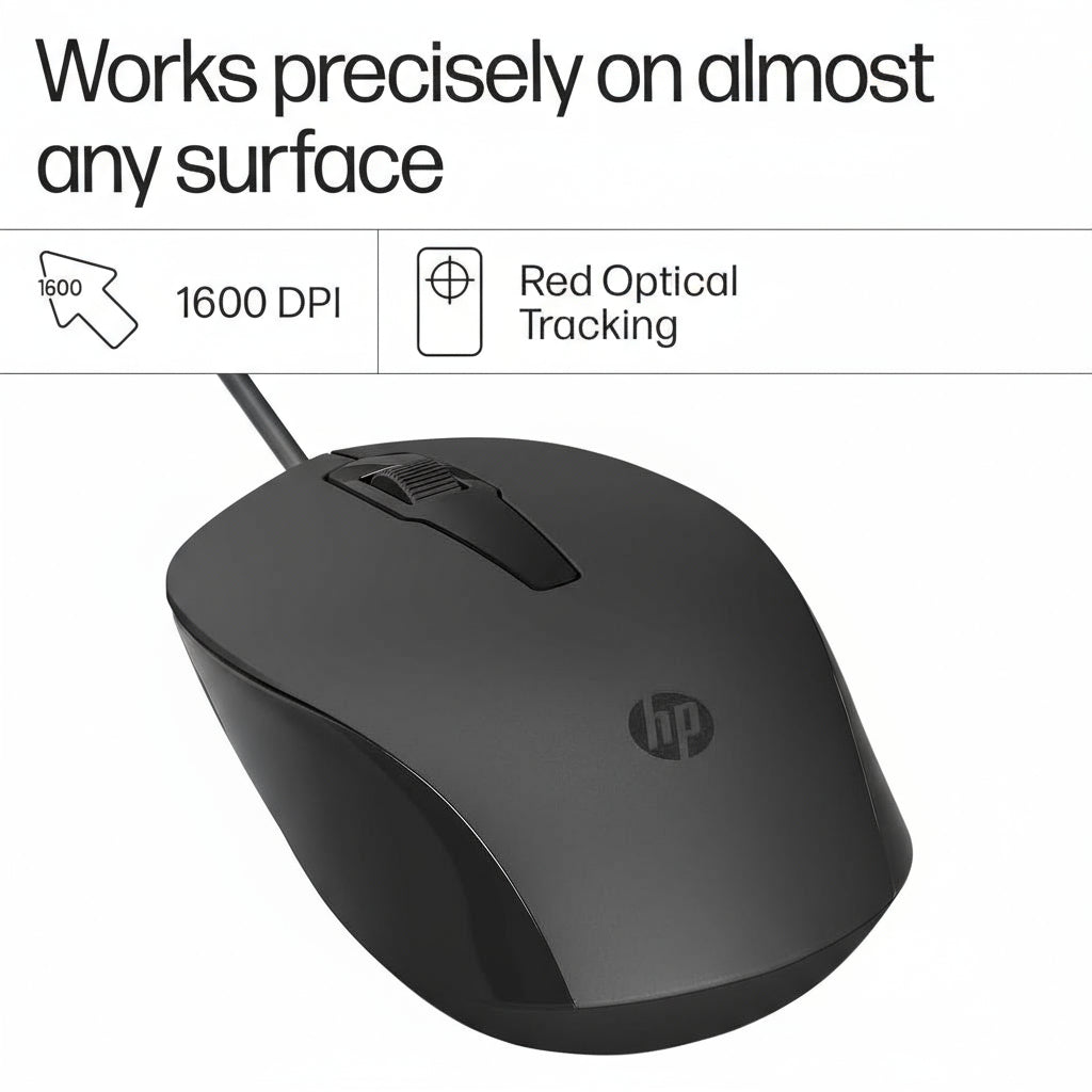 HP 150 Wired Mouse - Up to 1600 DPI / Black