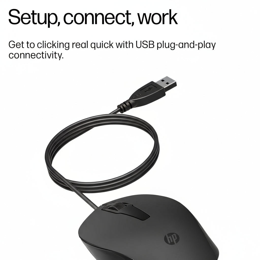 HP 150 Wired Mouse - Up to 1600 DPI / Black