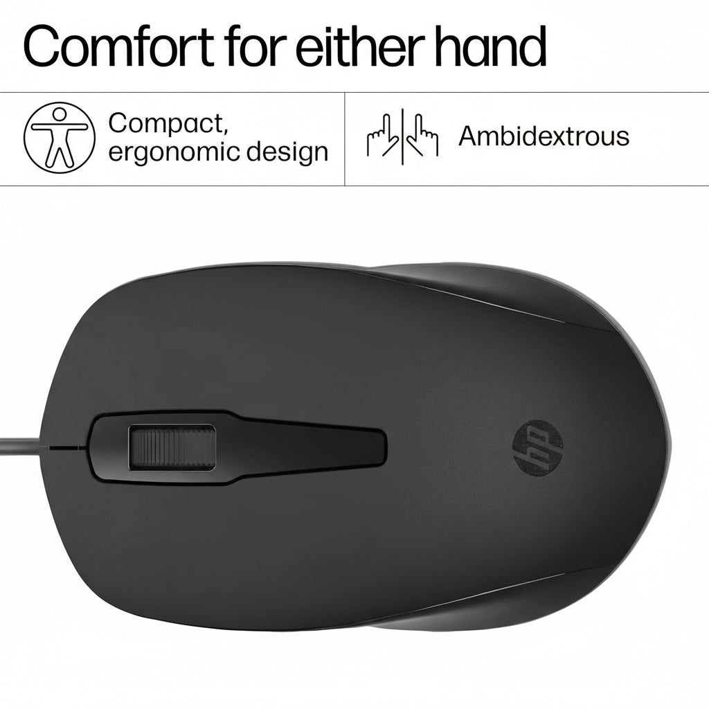 HP 150 Wired Mouse - Up to 1600 DPI / Black