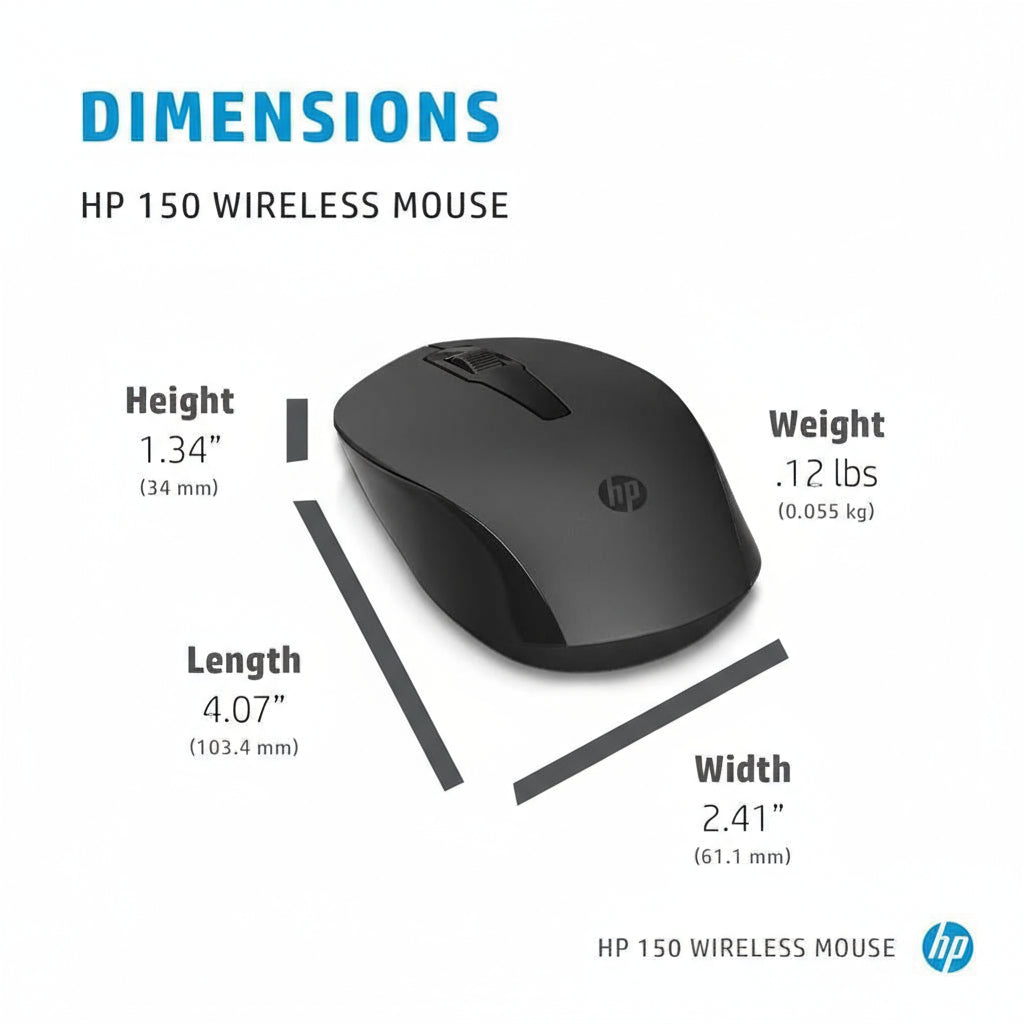 HP 150 Wireless Mouse - Up to 1600 DPI / Black