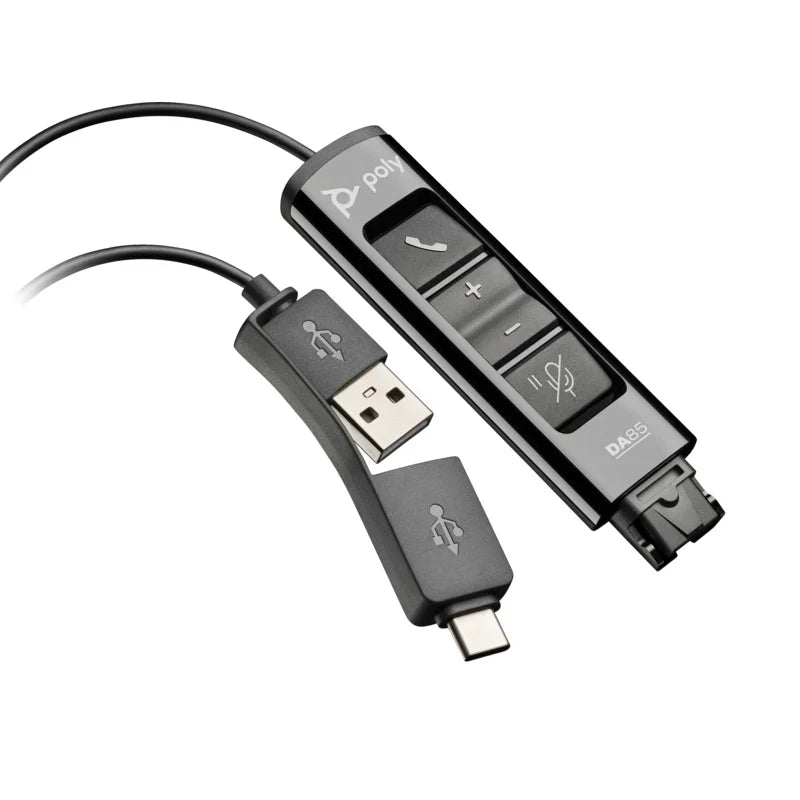 HP Poly EncorePro HW710 Single Ear Headset + HP Poly DA85 USB to QD Black Adapter