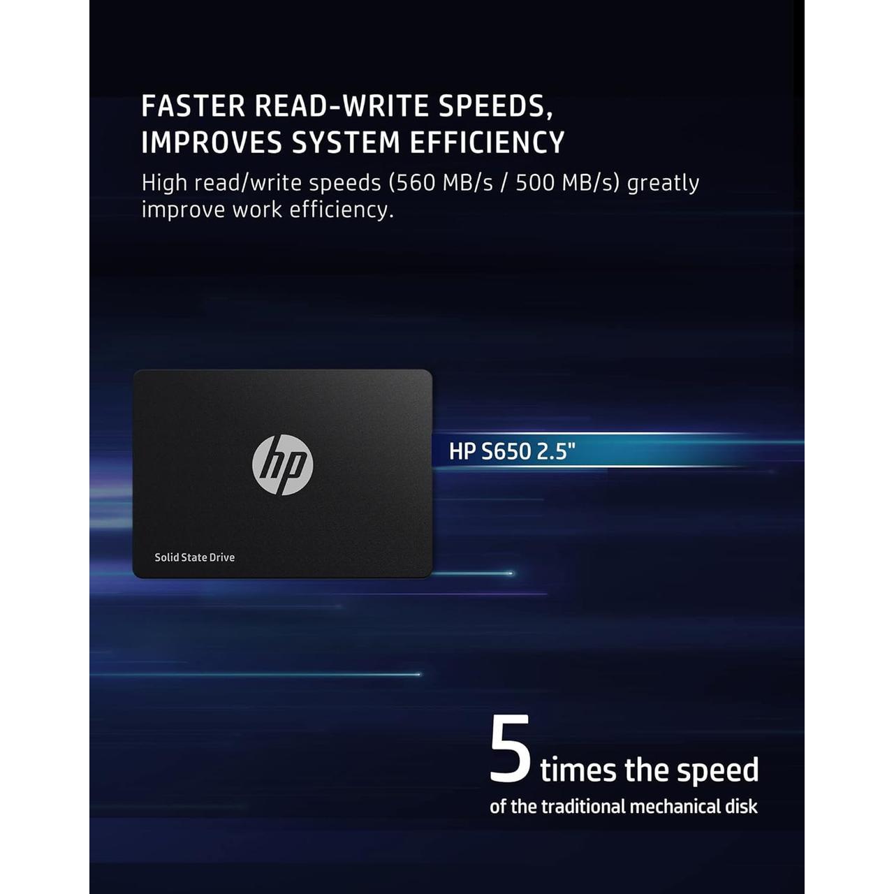 HP S650 240GB 2.5 Inch Internal SSD, SATA III 6 Gb/s, 3D NAND TLC PC Solid State Drive Up to 560 MB/s