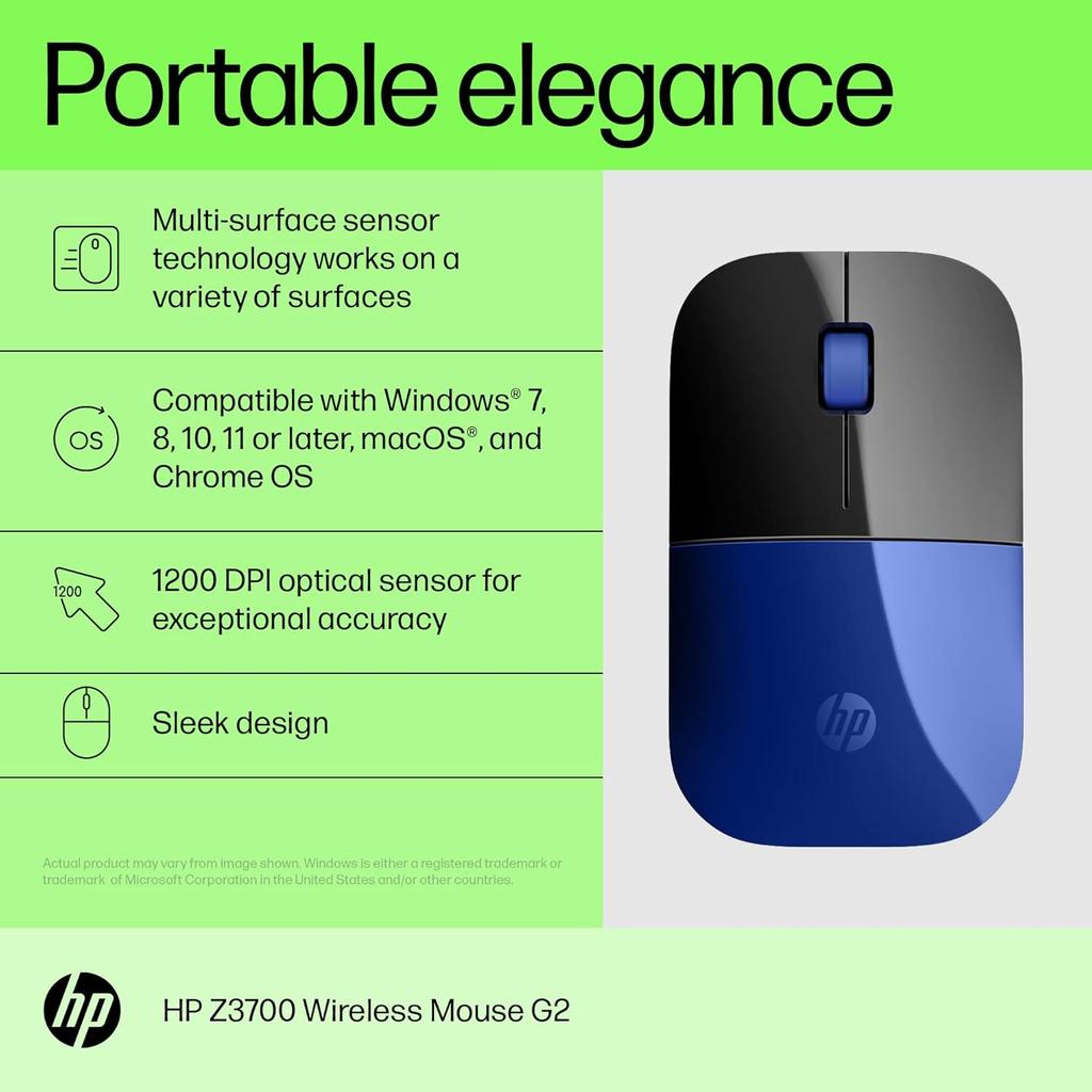 HP Z3700 Wireless Mouse - Up to 1200 DPI / Black/Dragonfly Blue