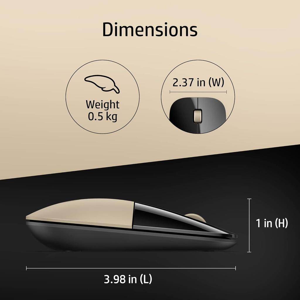 HP Z3700 Wireless Mouse - Up to 1200 DPI / Black/Gold