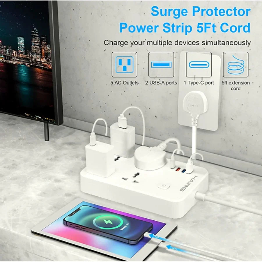 Haing 20W Fast Charger Power Extension with 2m Cable UK Sockets