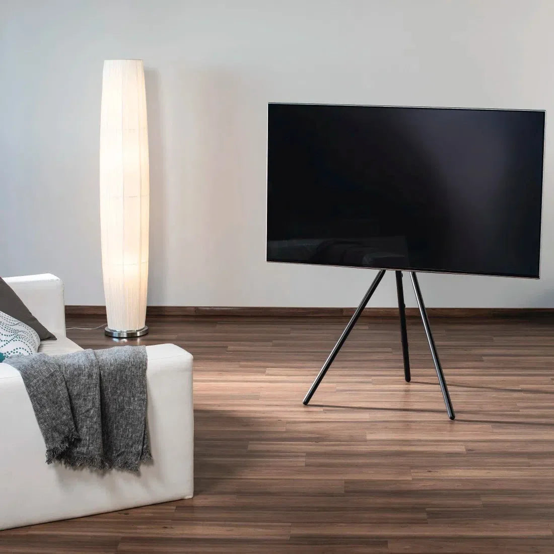 Hama Easel Design 75-inch TV Stand, 191 cm Variable Height, Walnut Wood Look