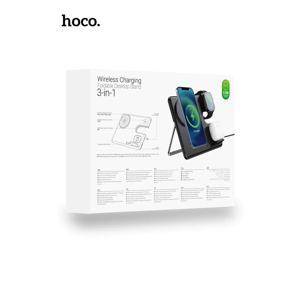 Hoco 3 in 1 15W Magsafe Magnetic Dock Wireless Charger Folding Stand CQ1