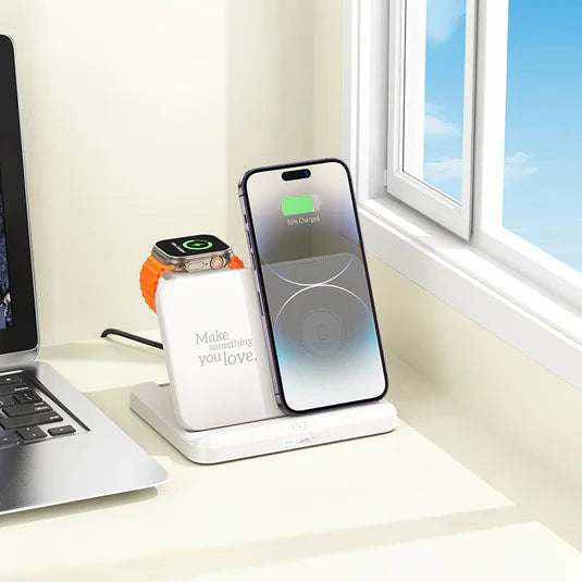 Hoco 3in1 Wireless Charging Foldable Desktop Stand CQ7 – White
