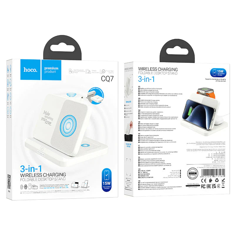 Hoco 3in1 Wireless Charging Foldable Desktop Stand CQ7 – White