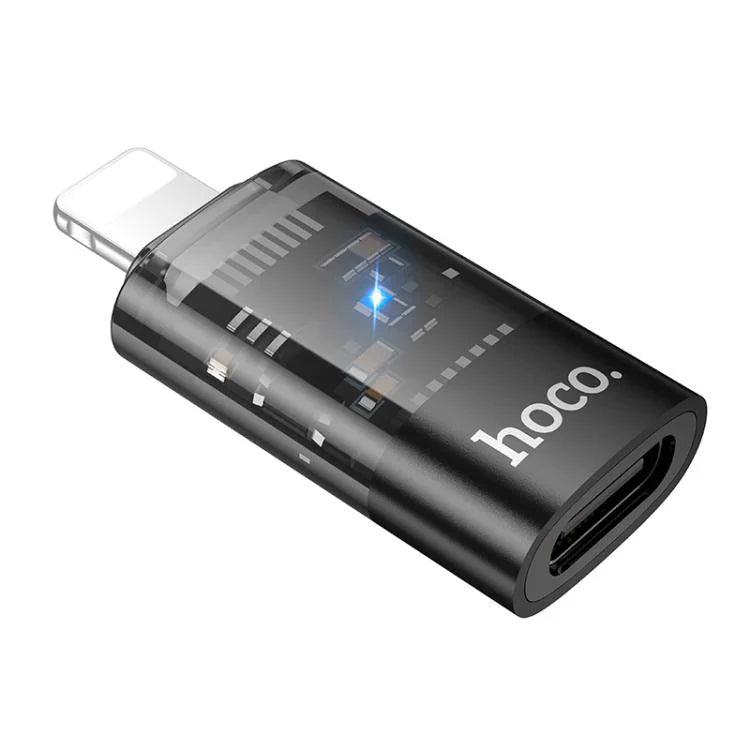 Hoco 8 Pin Male to USB-C / Type-C Female OTG Transparent Adapter – Black