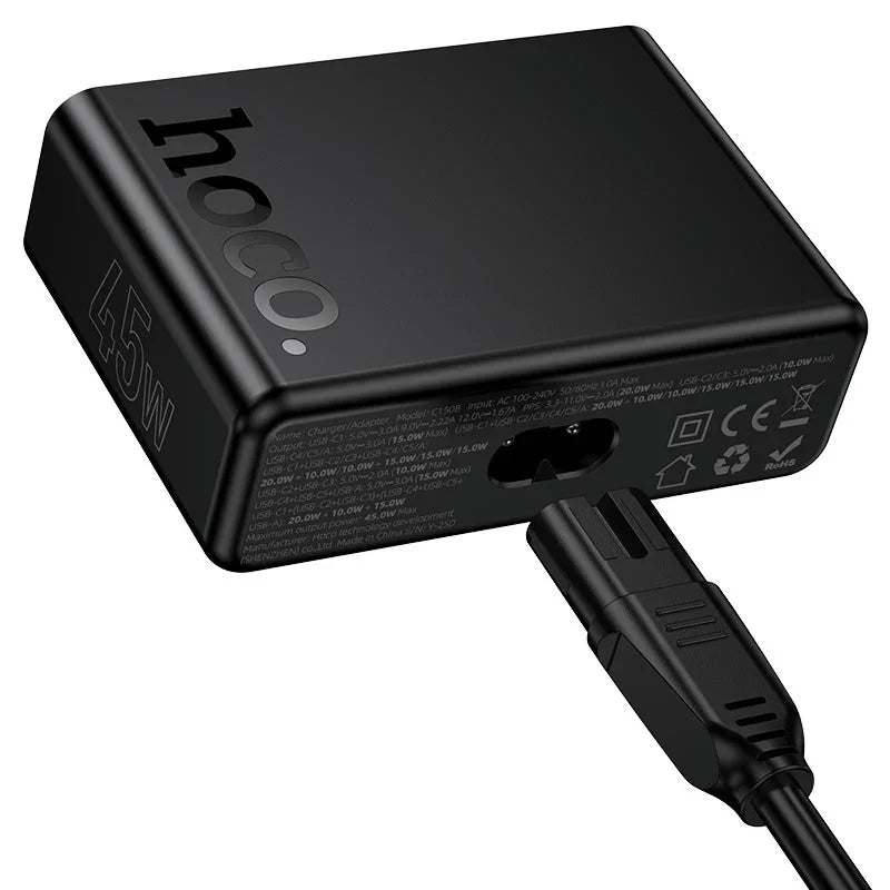 Hoco C150B Modern Charging Station – 45W PD Fast Charger with USB-C + USB-A Ports (UK Plug)