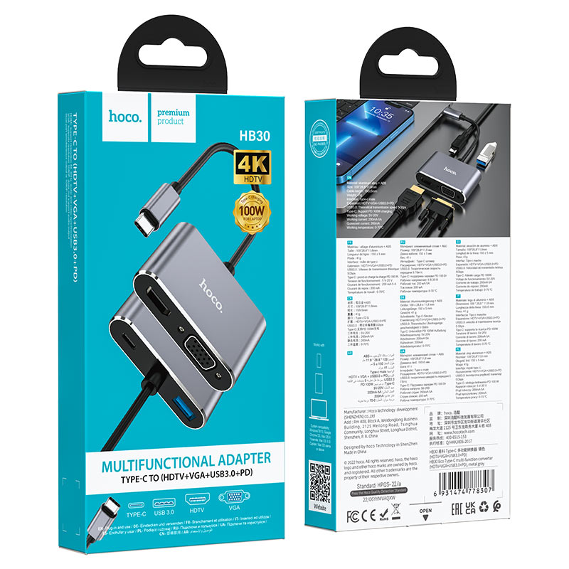 Hoco Converter “HB30 Eco” Type-C to HDMI + VGA + USB3.0 + PD