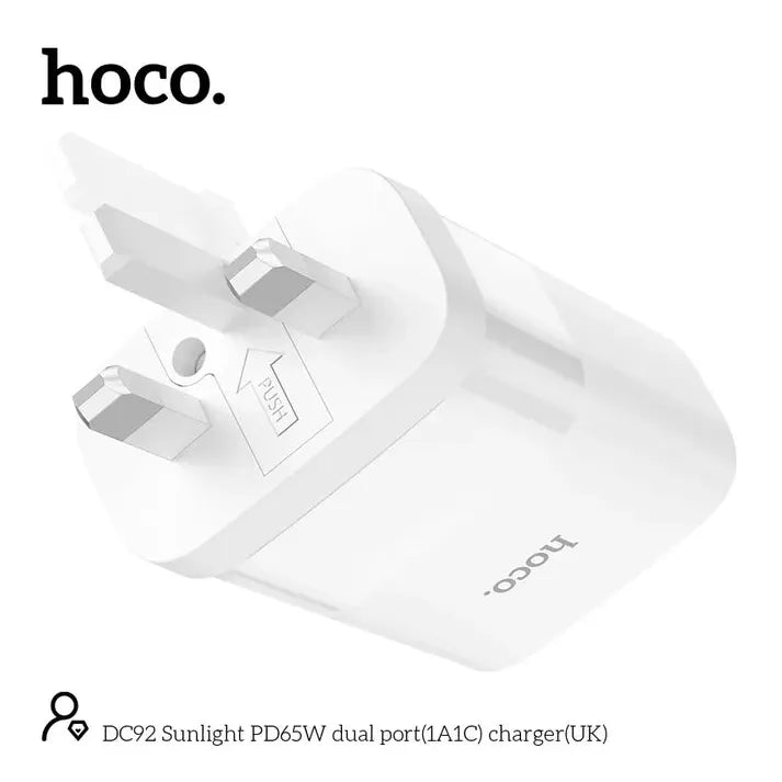 Hoco DC92 Sunlight PD 65W Dual Port (1A1C) Charger White