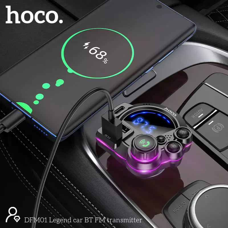 Hoco DFM01 LED Indicator BT FM Transmitter 38W – Black