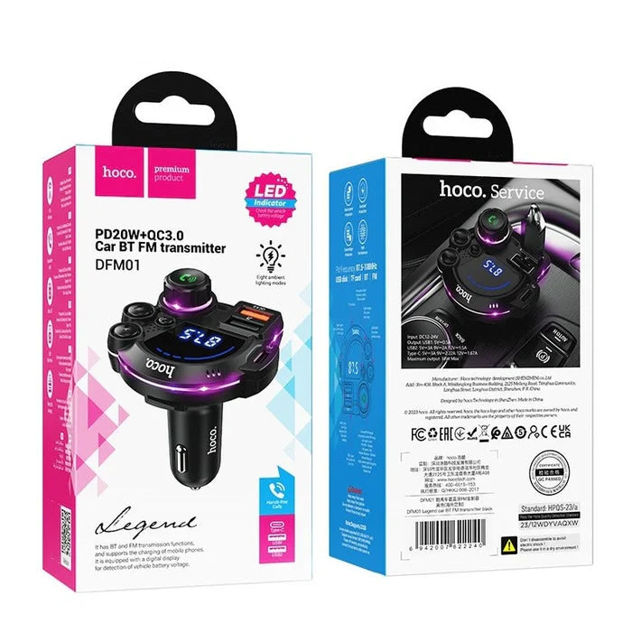 Hoco DFM01 LED Indicator BT FM Transmitter 38W – Black