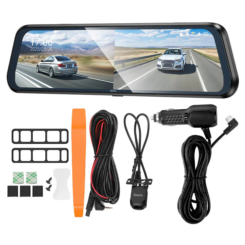 Hoco DV16 Mirror Dual Channel Dash Cam 9.66 Touch Display Front + Rear Recording
