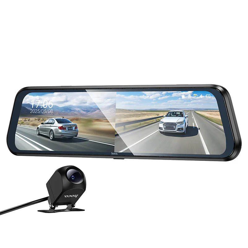 Hoco DV16 Mirror Dual Channel Dash Cam 9.66 Touch Display Front + Rear Recording