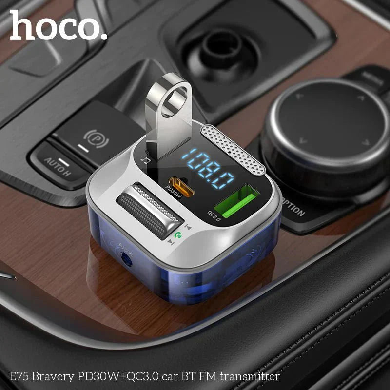 Hoco E75 30W PD USB QC3.0 Car Bluetooth MP3 FM Transmitter Charger – Black