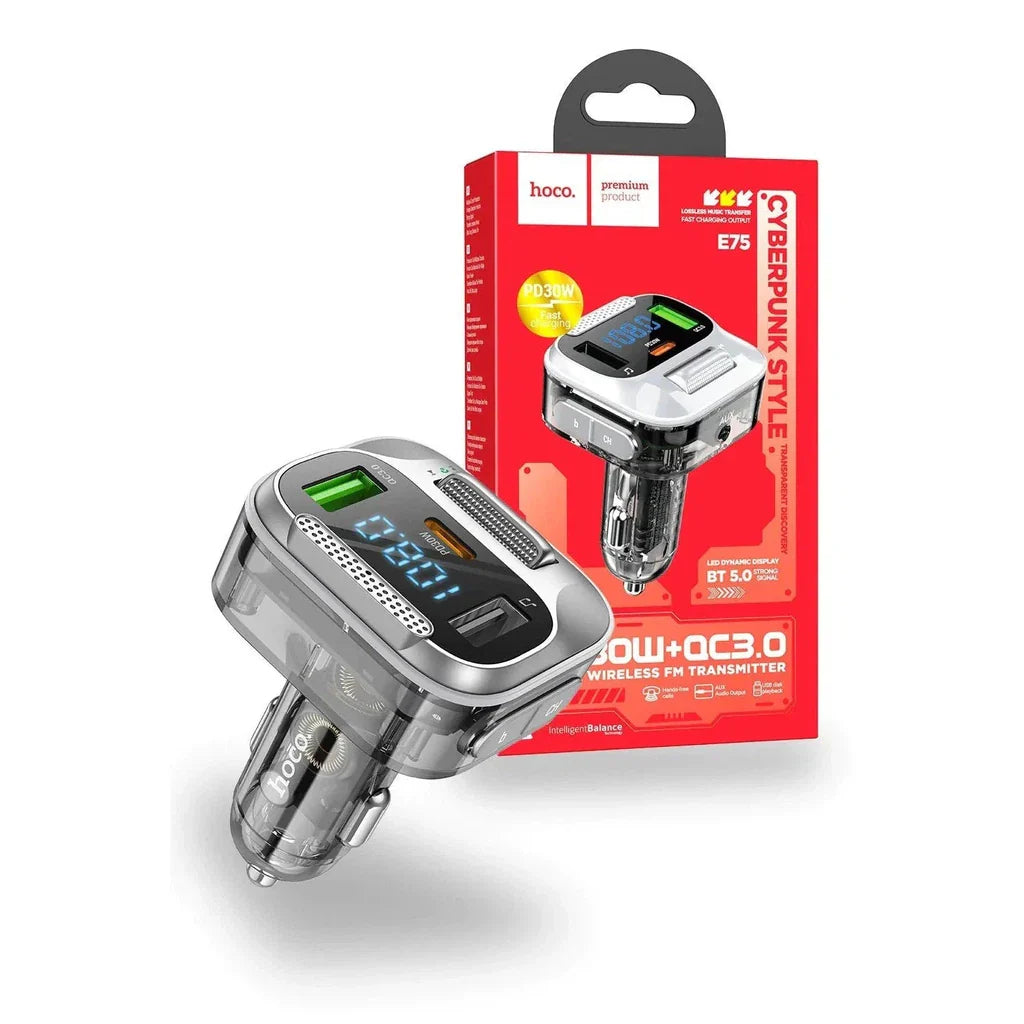 Hoco E75 30W PD USB QC3.0 Car Bluetooth MP3 FM Transmitter Charger – Black