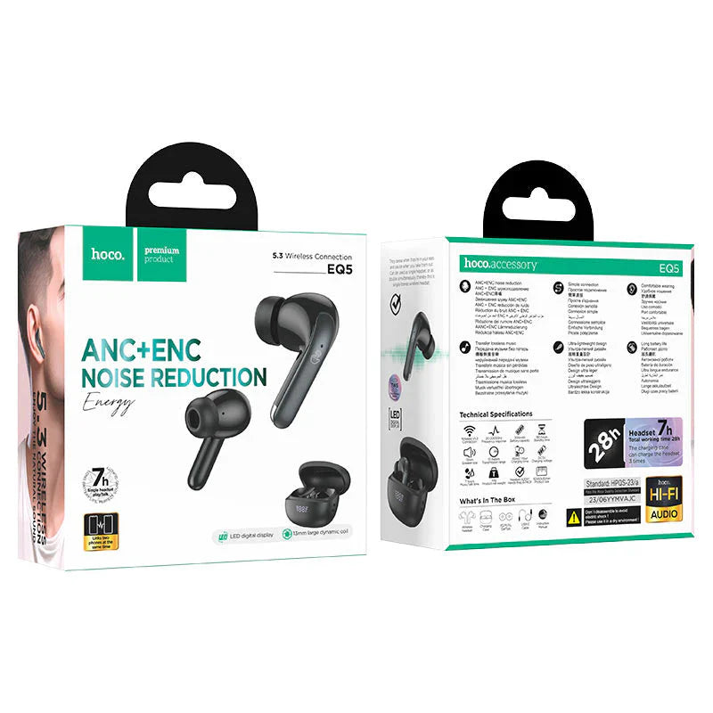 Hoco EQ5 Energy true wireless ANC+ENC noise reduction BT headset - black