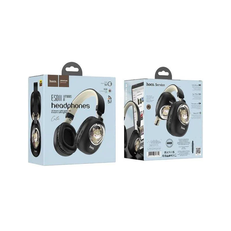 Hoco ESD11 Cute Luminous Bluetooth Headphones - Stylish Sound with LED Lights Black
