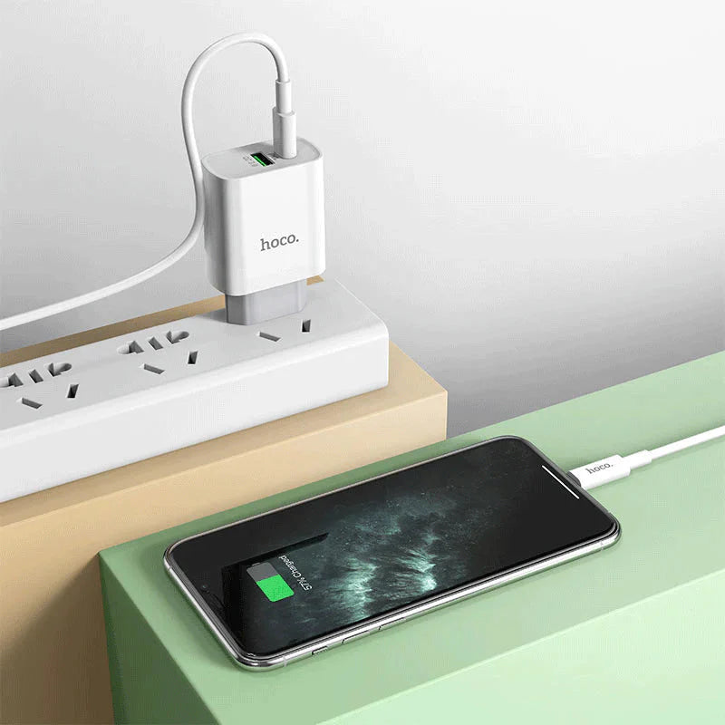 Hoco Fast Charger Set with Cable - 20W / Type-C / Lightning / White