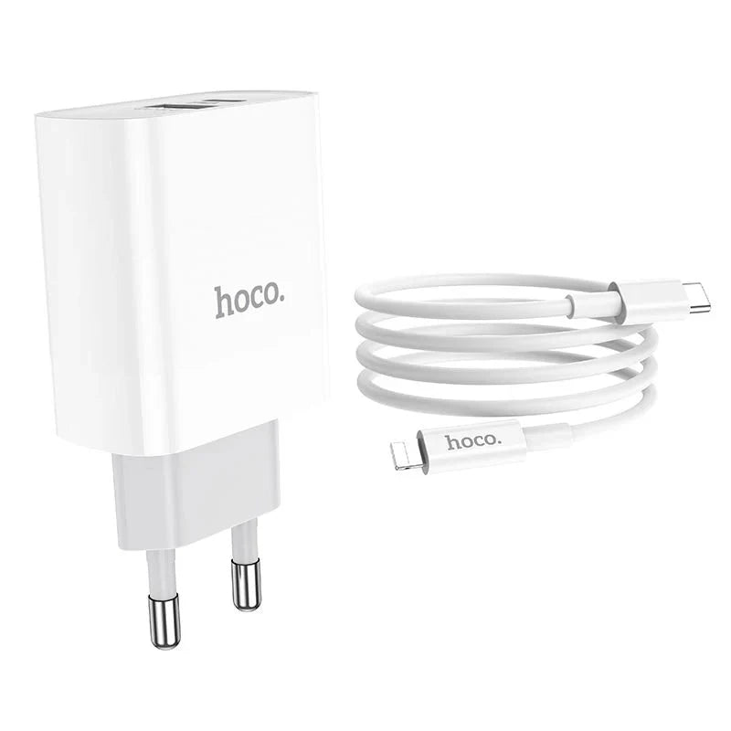 Hoco Fast Charger Set with Cable - 20W / Type-C / Lightning / White
