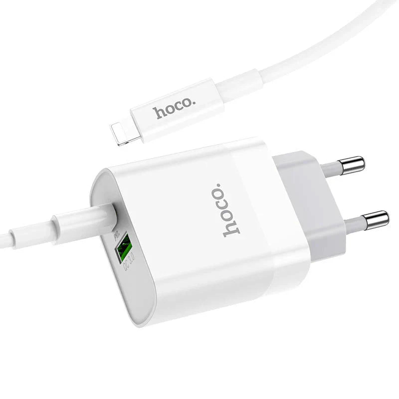 Hoco Fast Charger Set with Cable - 20W / Type-C / Lightning / White